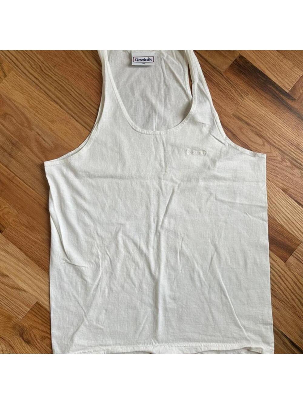 Vintage 90s Reebok Tank Top Mens M White Made in USA Embroidered Logo Gym